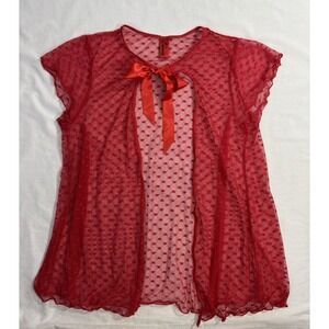 Exposed By Magic Silk red mesh babydoll lingerie top Heart pattern Y2K Large
